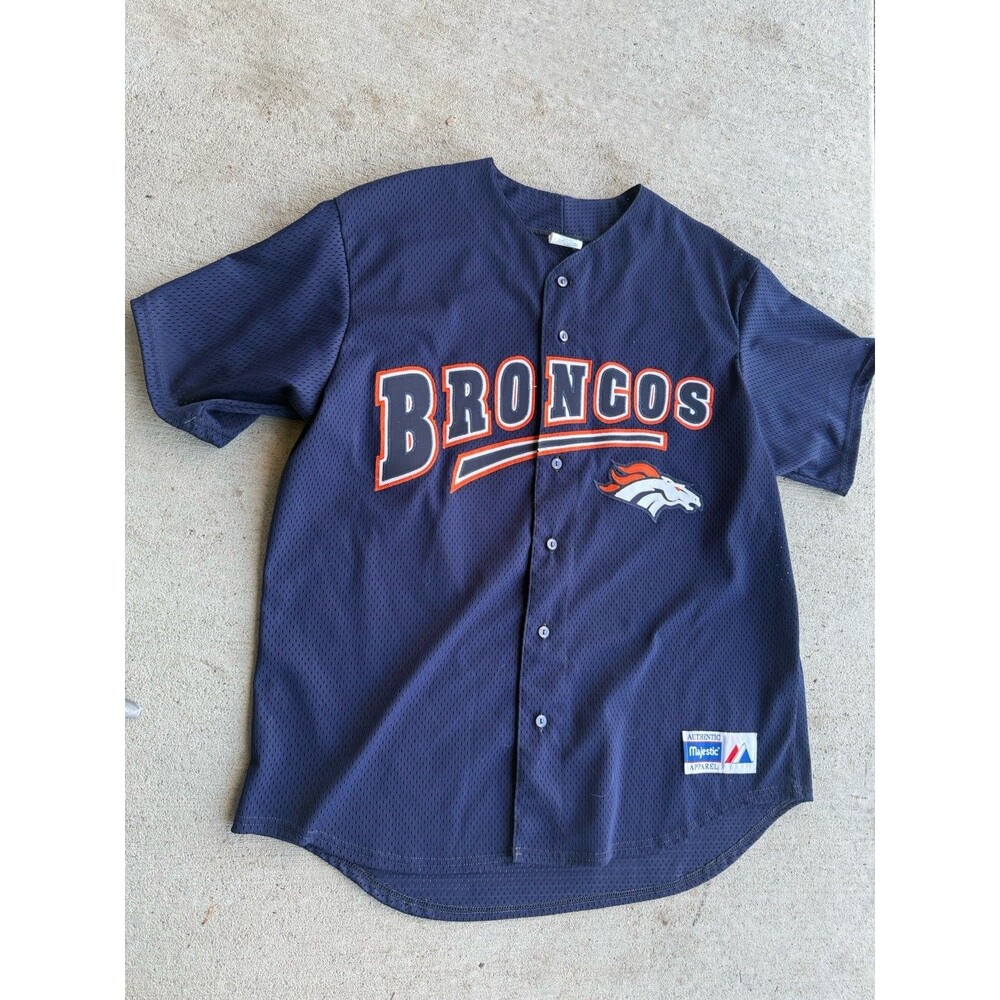 majestic denver broncos football jersey Size XL Button Front Blue